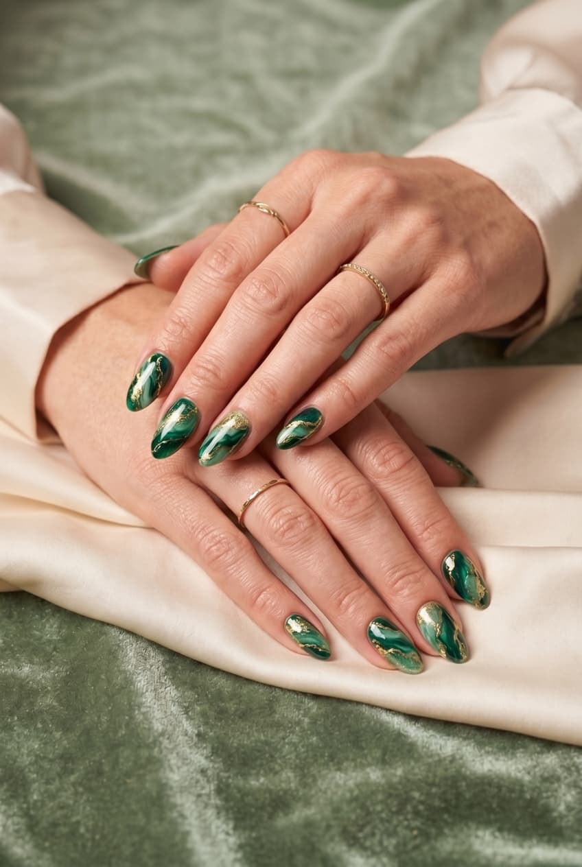 Emerald & gold marble — VA Nails, Southampton
